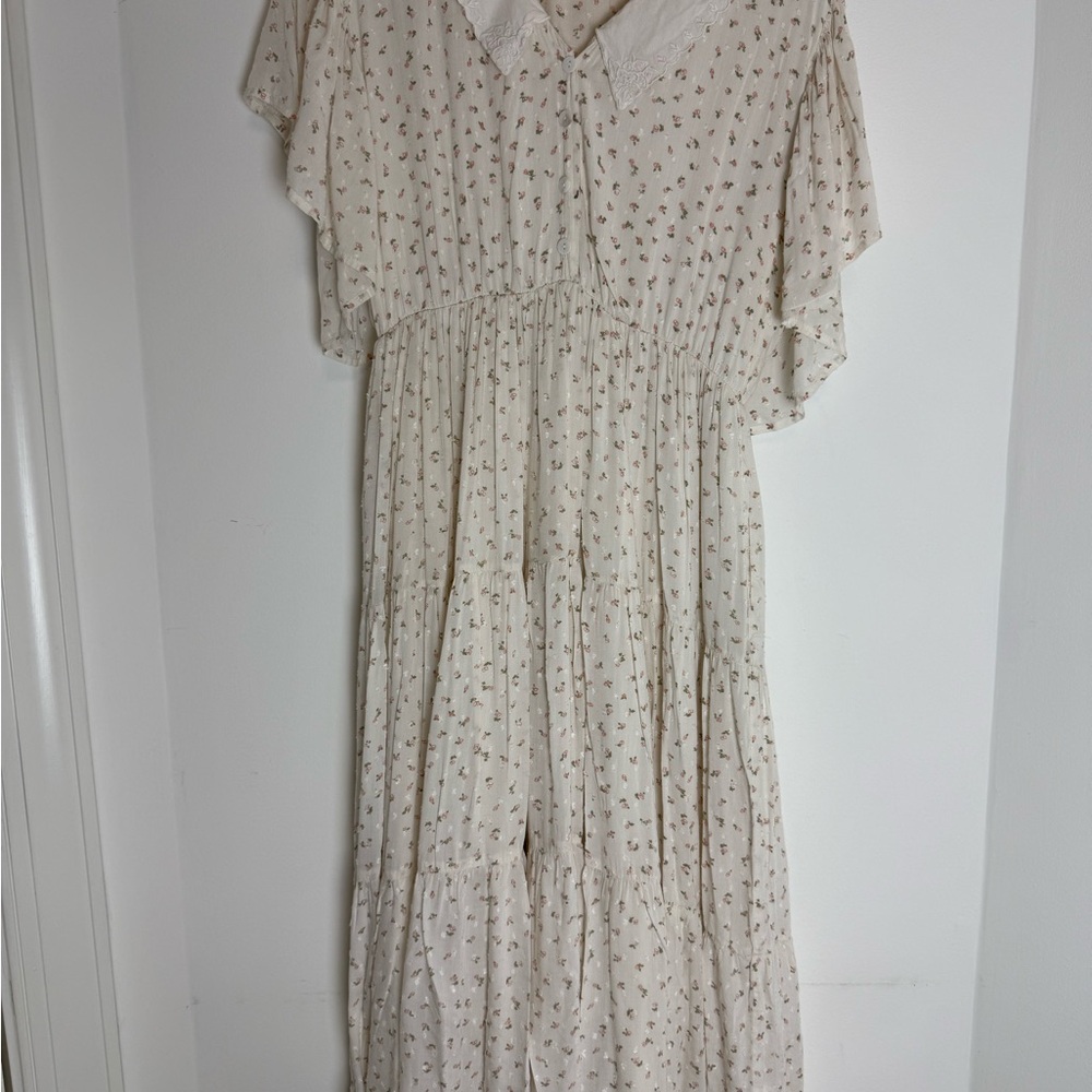 CH Delicate Floral Cream Cottagecore Dress Peter Pan Collar Sz M